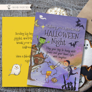 Cartes Pour Fêtes Annuelles Garçon squelette mignon & Frankenstein Halloween f