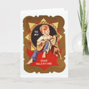 Cartes Pour Fêtes Annuelles Garçon vintage de Valentine avec la guitare