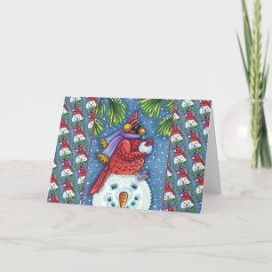 CARTES POUR FÊTES ANNUELLES GARDE CARDINAL SNOWMAN, CUTE NOËL REDBIRD