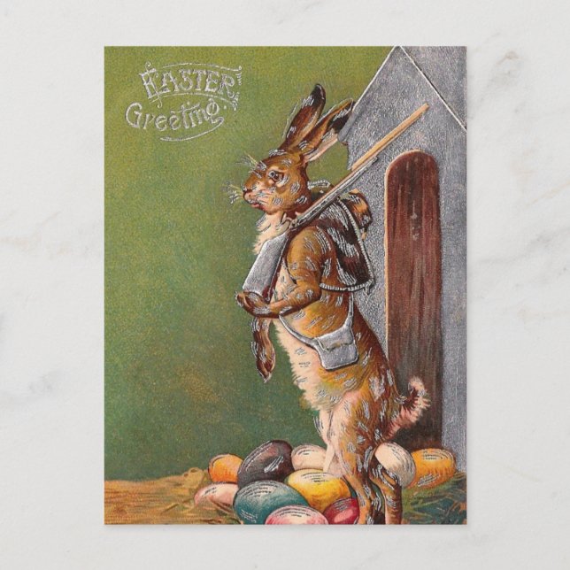 Cartes Pour Fêtes Annuelles Garde lapin de Pâques victorienne PC (Devant)