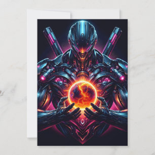 Cartes Pour Fêtes Annuelles Gardien Cosmique Cybernétique Abstrait Robot Futur