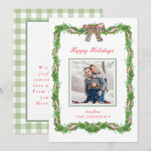 Cartes Pour Fêtes Annuelles Garland Frame Ruban Plaid Bow Christmas Photo