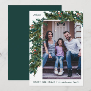 Cartes Pour Fêtes Annuelles Garland verdoyant et vacances photo Turquoise fonc