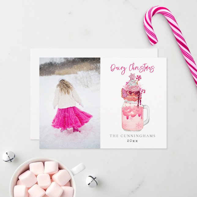 Cartes Pour Fêtes Annuelles Gâteau de Noël laitier rose Milkshake (Créateur téléchargé)