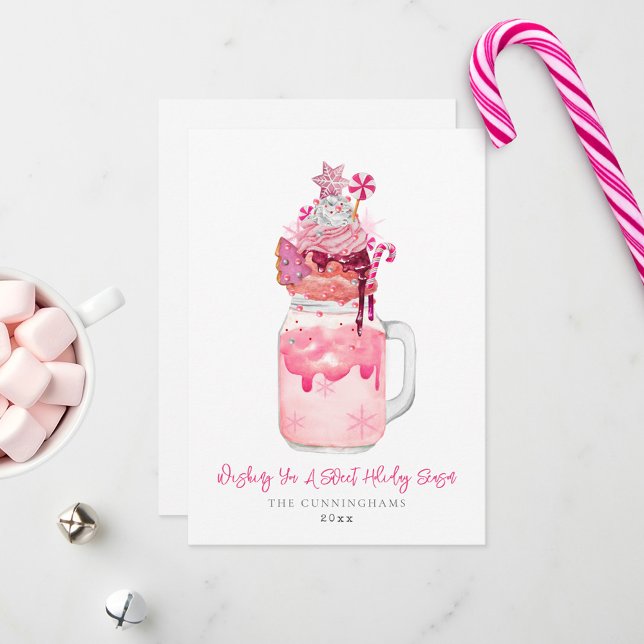 Cartes Pour Fêtes Annuelles Gâteau de Noël sucré au milkshake rose (Créateur téléchargé)