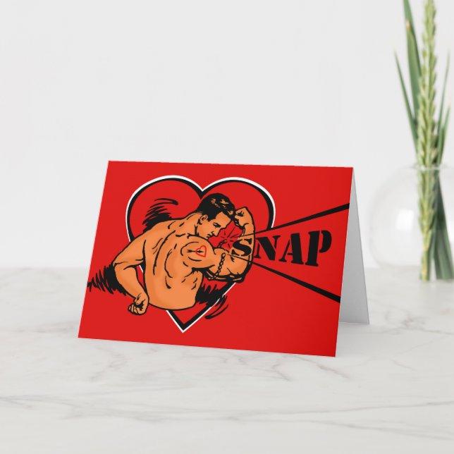 Cartes Pour Fêtes Annuelles Gay Valentine's Day, SNAP, Retro Muscle Man, Chain (Devant)
