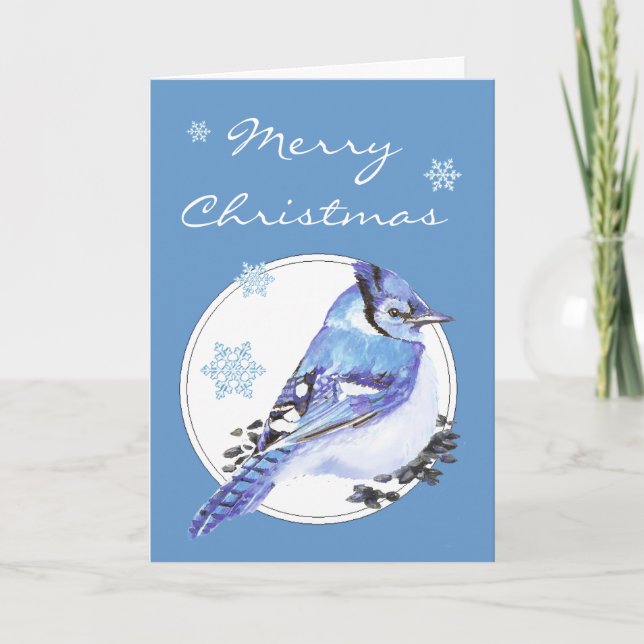 Cartes Pour Fêtes Annuelles Geai bleu de Noël de personnaliser, oiseau (Devant)