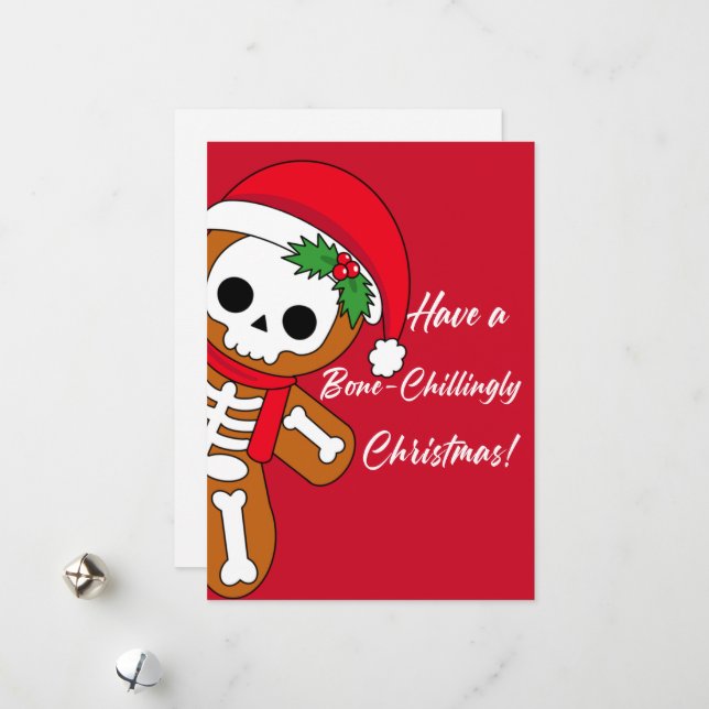 Cartes Pour Fêtes Annuelles Géant Biscuit de Noël squelette rouge  (Devant/Arrière en situation)