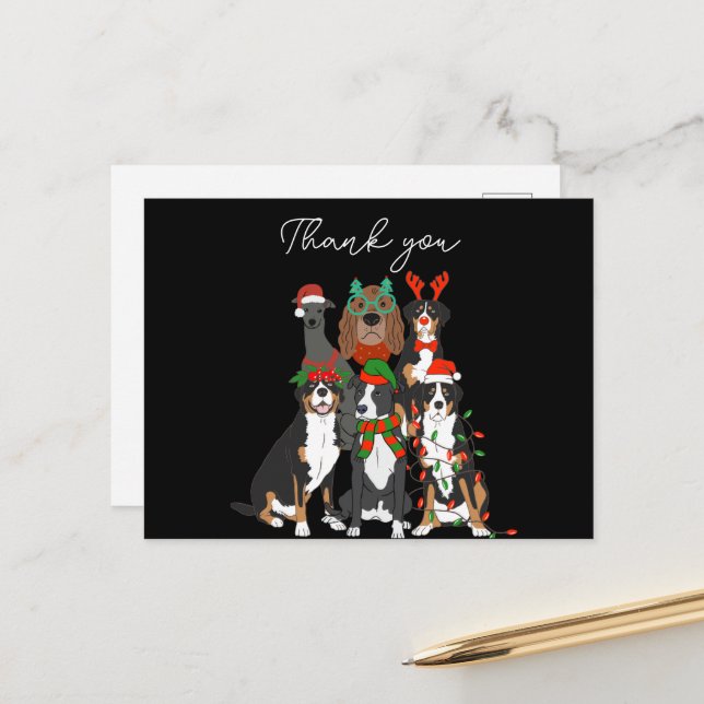 Cartes Pour Fêtes Annuelles gentil chien Noël merci (Devant/Arrière en situation)