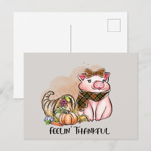 Cartes Pour Fêtes Annuelles gentil Thanksgiving Cochon de pays Thanksgiving (Devant / Derrière)
