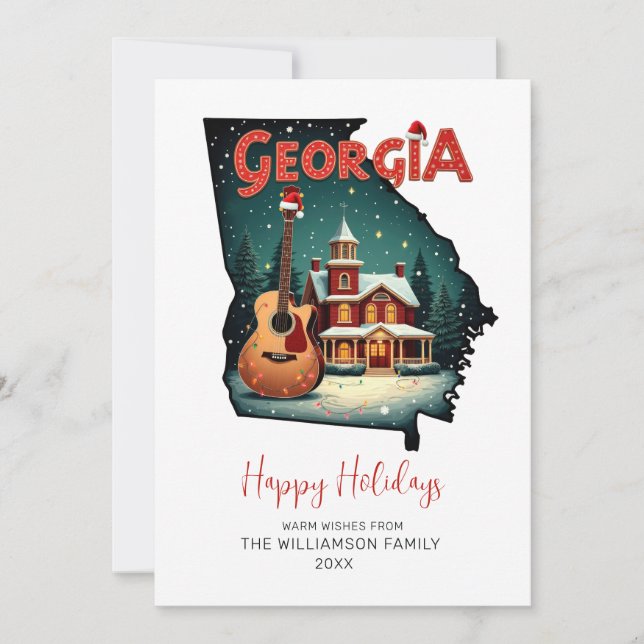 Cartes Pour Fêtes Annuelles Géorgie Christmas State Map Joyeuses fêtes (Devant)
