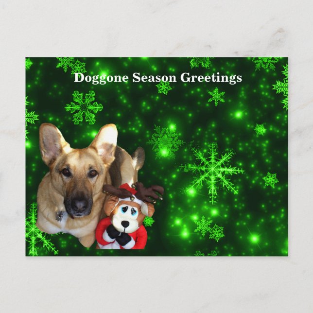 Cartes Pour Fêtes Annuelles German Shepherd, Toy Reindeer, Green Snowflakes (Devant)