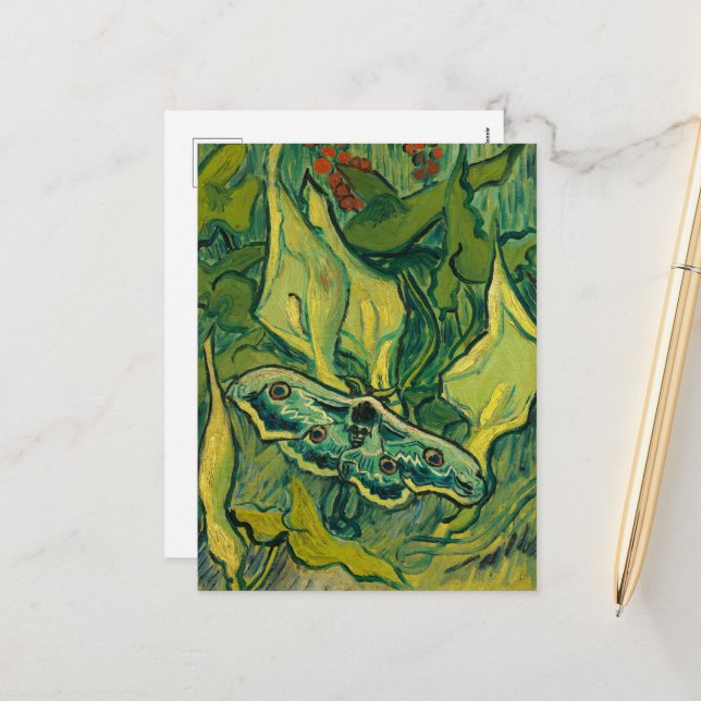 Cartes Pour Fêtes Annuelles Giant Peacock Moth par Vincent van Gogh (Devant/Arrière en situation)