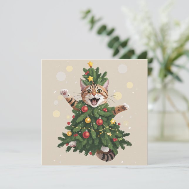 Cartes Pour Fêtes Annuelles Ginger Orange Chat Noël Arbre de Noël mignonne Noë (Debout devant)