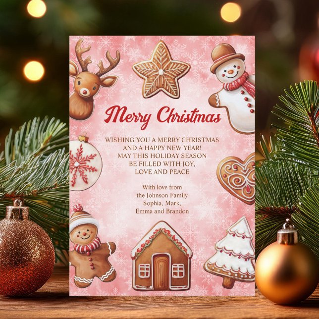 Cartes Pour Fêtes Annuelles Gingerbread Cookies Arrière - plan rouge Noël (Créateur téléchargé)