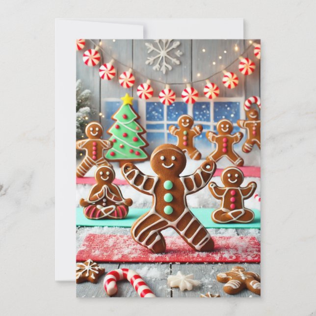 Cartes Pour Fêtes Annuelles Gingerbread Man faisant du yoga : Trouver mon zen  (Devant)