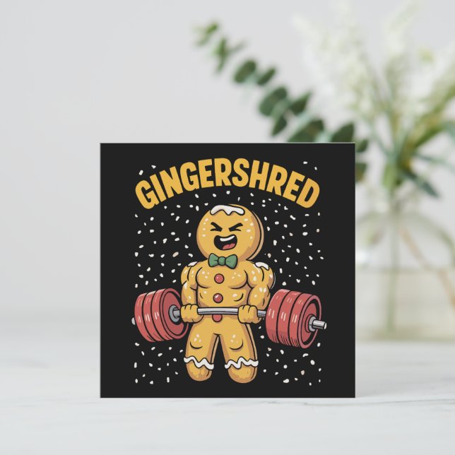 Cartes Pour Fêtes Annuelles Gingershred Homme en pain d'épice drôle Gym muscul (Debout devant)