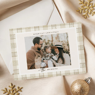 Cartes Pour Fêtes Annuelles Gingham Beige Doux Photo Noël