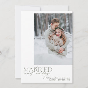 Cartes Pour Fêtes Annuelles Gingham Élégant Sage Marié & Joyeux