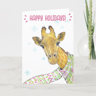 Cartes Pour Fêtes Annuelles Girafe avec foulard de Noël Cute fun Animal art