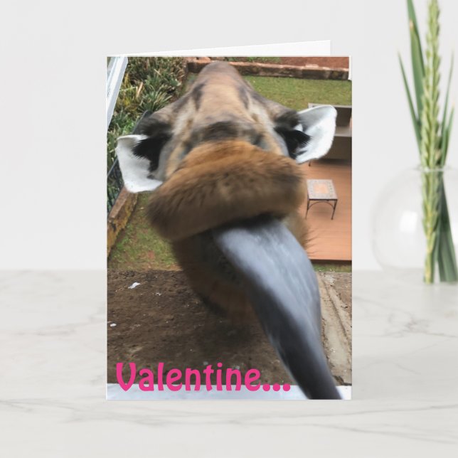 Cartes Pour Fêtes Annuelles Girafe de baiser de langue de Valentine (Devant)