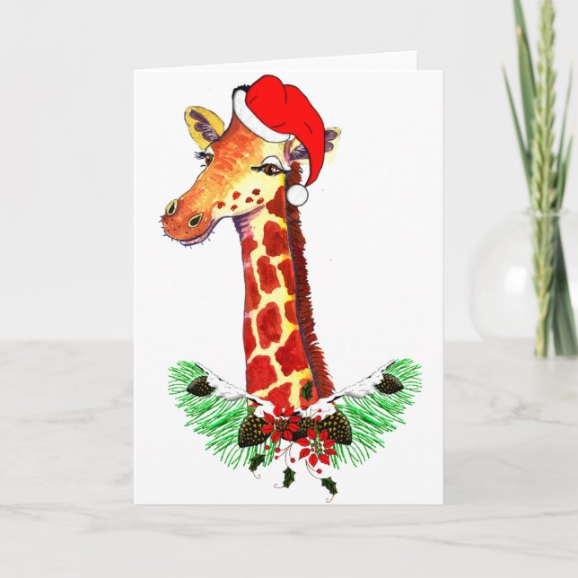 Cartes Pour Fêtes Annuelles Girafe de Noël (Devant)