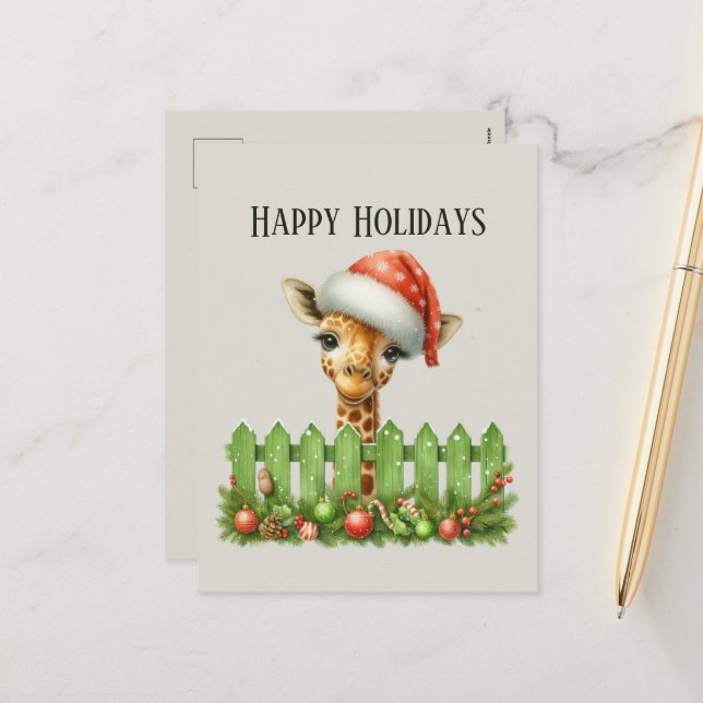 Cartes Pour Fêtes Annuelles girafe de Noël festive ajouter le message (Devant/Arrière en situation)