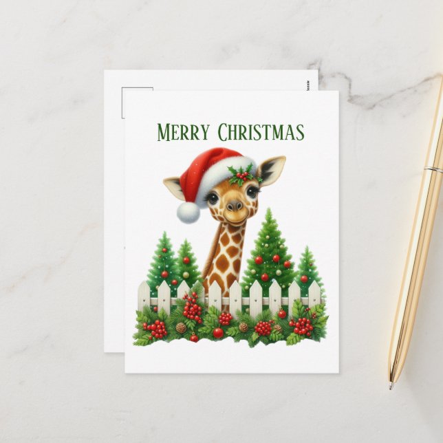 Cartes Pour Fêtes Annuelles girafe de Noël festive ajouter le message (Devant/Arrière en situation)