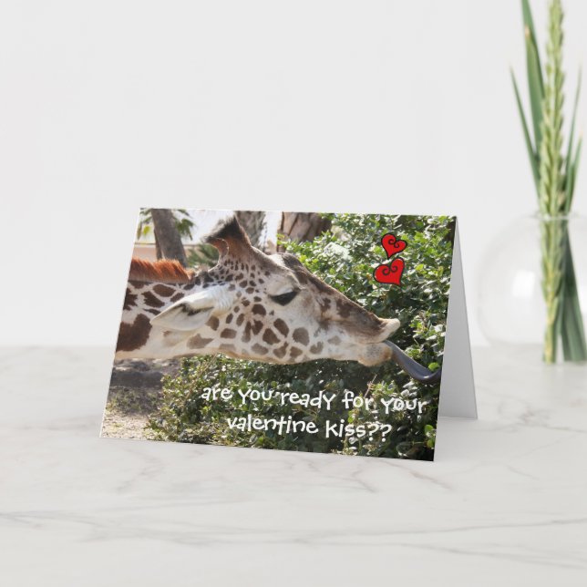 Cartes Pour Fêtes Annuelles Girafe drôle, prête pour votre baiser de VALENTINE (Devant)