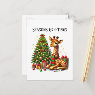 Cartes Pour Fêtes Annuelles Girafe festive de Noël Vœux de saison