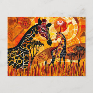 Cartes Pour Fêtes Annuelles girafes africaines et soleil dans le style tribal