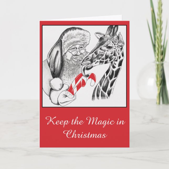 Cartes Pour Fêtes Annuelles Giraffe de Noël et Père Noël (Devant)