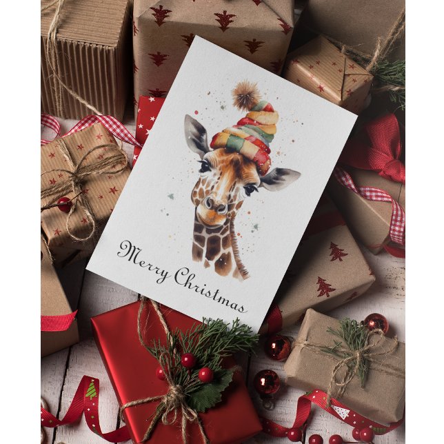 Cartes Pour Fêtes Annuelles Giraffe de Noël personnalisable (Créateur téléchargé)