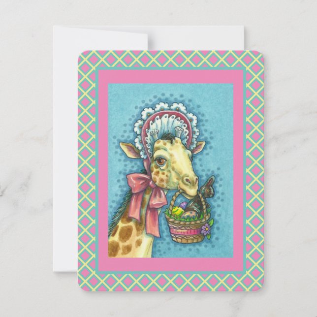 CARTES POUR FÊTES ANNUELLES GIRAFFE EN BONNET DE PÂQUES, BASSIN D'OEUFS PLAT (Devant)