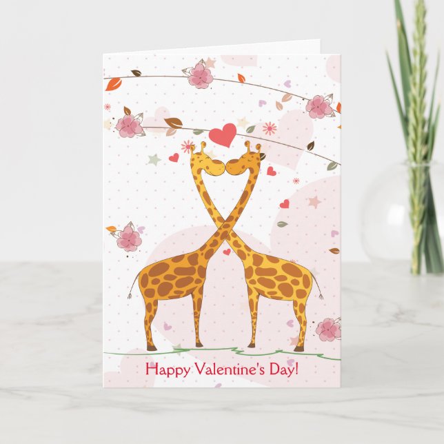 Cartes Pour Fêtes Annuelles Giraffes Heureuses Saintes-Valentin Fleurs (Devant)