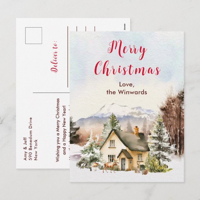 Cartes Pour Fêtes Annuelles Gîte de vacances d'hiver Joyeux Noël (Devant / Derrière)