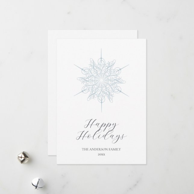 Cartes Pour Fêtes Annuelles Glace Blue Snowflake Joyeux vacances en famille (Devant/Arrière en situation)