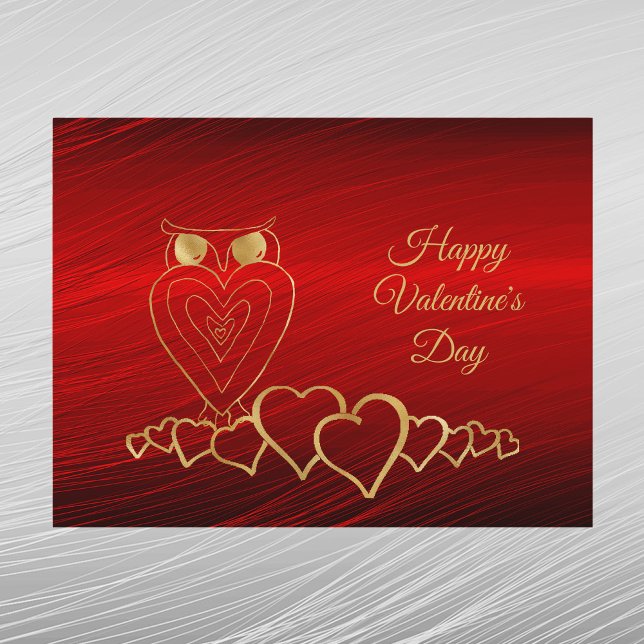Cartes Pour Fêtes Annuelles Glam Gold Owl Heart Valentine (Créateur téléchargé)