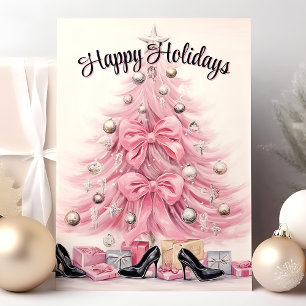 Cartes Pour Fêtes Annuelles Glam Heels Pink Christmas Tree Joyeuses vacances