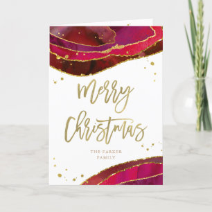 Cartes Pour Fêtes Annuelles Glam Red Geode avec or   Joyeux Noël