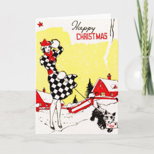 Cartes Pour Fêtes Annuelles Glamor Girl with Scotty Chig Salutations