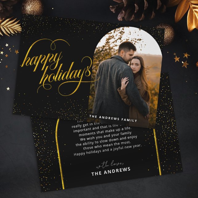 Cartes Pour Fêtes Annuelles Glamour Black & Gold Parties scintillant Holiday A (Créateur téléchargé)