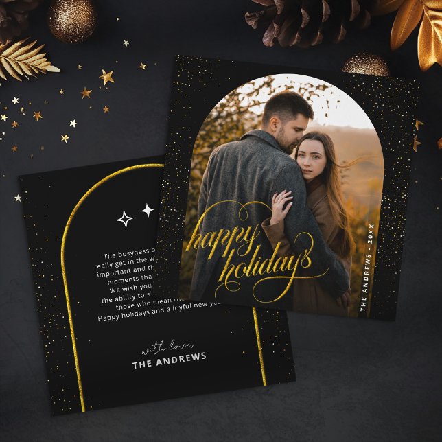 Cartes Pour Fêtes Annuelles Glamour Black & Gold Parties scintillant Holiday A (Créateur téléchargé)