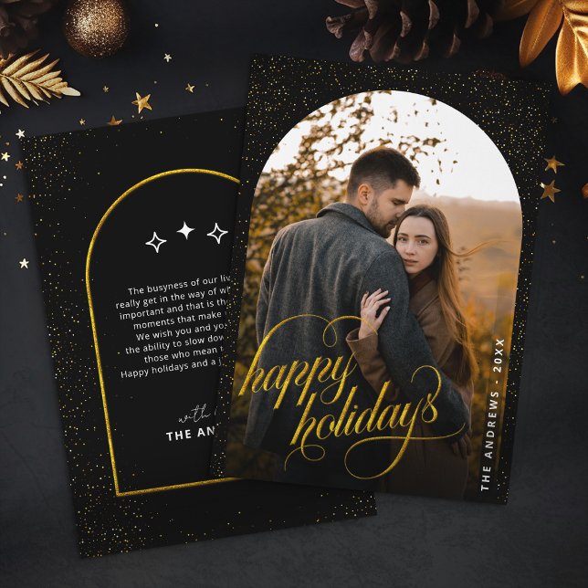 Cartes Pour Fêtes Annuelles Glamour Black & Gold Parties scintillant Holiday A (Créateur téléchargé)