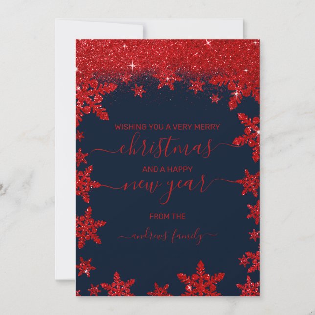 Cartes Pour Fêtes Annuelles Glamour rouge Parties scintillant Flocon de neige  (Devant)