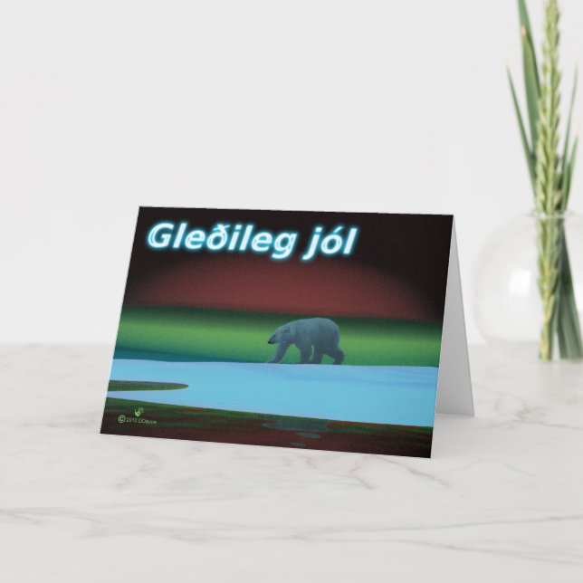 Cartes Pour Fêtes Annuelles Gleðileg Jól - Lumières polaires ours polaire (Devant)