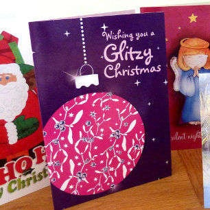 Cartes Pour Fêtes Annuelles Glitzy Christmas sparkle ble rose/purple card