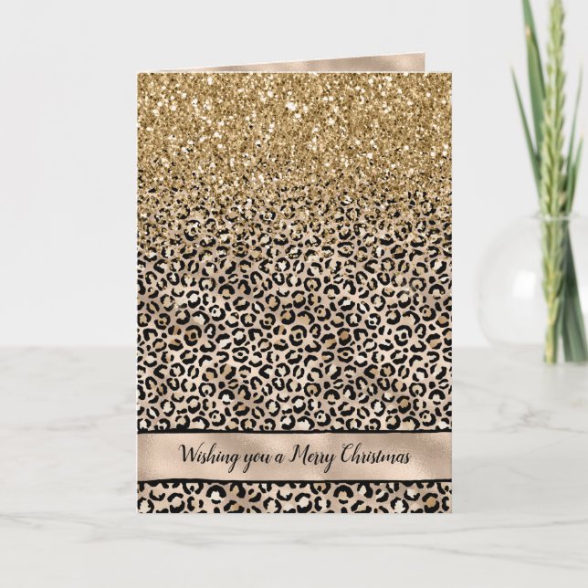Cartes Pour Fêtes Annuelles Glitzy Glam Gold Empreinte de léopard Parties scin (Devant)