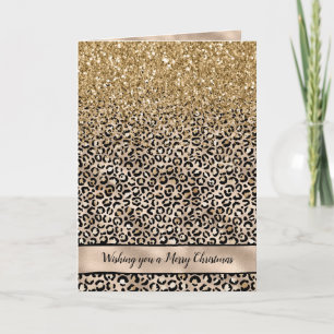 Cartes Pour Fêtes Annuelles Glitzy Glam Gold Leopard Glitter