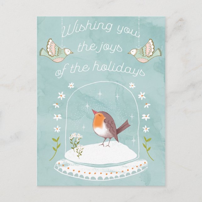 Cartes Pour Fêtes Annuelles Globe des neiges aux oiseaux mignonnes (Devant)